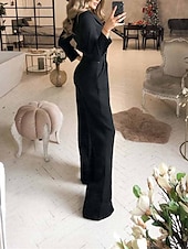 levne prázdninový overal-Dámské Běžný Kombinéza Elegantní Pevná barva Dlouhý rukáv Do V Kapsy Vysoký pas Kancelář Práce Běžný Černá Bílá Fialová Léto