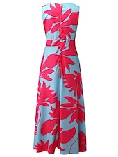 abordables Robes de vacances-robe décontractée pour femme robe balançoire robe florale robe longue robe maxi vert bleu rose sans manches imprimé fleuri printemps été profond v chaud quotidien 2023 s m l xl xxl