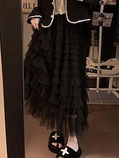 ieftine Fuste simple-trompeta / sirenă de damă fustă lungă fuste maxi cu volane tul culoare uni vacanță casual zilnic primăvară &amp;amp; vara tul vara negru alb roz kaki