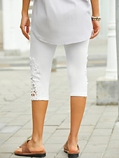 baratos Leggings lisas-Mulheres Leggings Moda Comprimento da panturrilha Tecido Renda Compressão abdominal Butt Lift Conforto Com Stretch Casual Final de semana Branco Delgado