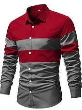 economico camicia da uomo con bottoni-Per uomo Camicia Camicia estiva Camicia con bottoni Maglietta informale Nero Vino Rosso Blu Marrone Manica lunga Color Block Bavero Strada Da mare Di base Abbigliamento Di tendenza Comodo