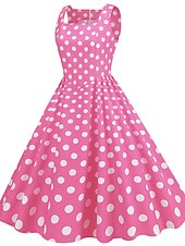 preiswerte Kleider-Retro Vintage 1950er Rockabilly Knielang Swing-Kleid Ausgestelltes Kleid Ärmellos Tupfen Kostüm Damen Karneval Maskerade Party / Abend Alltagskleidung Lässig Erwachsene Kleid Frühling &amp; Sommer