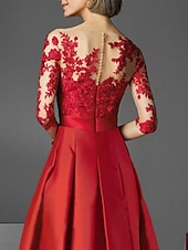 preiswerte Cocktailkleider-A-Linien Cocktailkleider Elegantes Kleid Kentucky Tee-Länge 3/4 Ärmel Off-Shoulder Herbst Hochzeitsgast Satin mit Falten Applikationen Kleidern