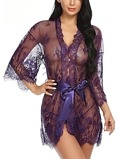 billige Sexy undertøy-kvinners pyjamas nattkjole nattskjortekjole ren farge enkel tilfeldig myk hjem daglig seng polyester pustende v wire langermet sommer vår hjemmeantrekk