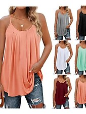 abordables Débardeurs et camisoles femme-Débardeur pour femmes uni vacances hawaïen décontracté sans manches col rond hauts réguliers décontractés plage noir blanc vert clair rose vin été printemps