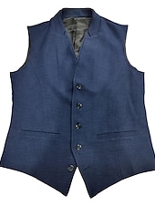 preiswerte Men&#039;s Vest-Herren Weste Hochzeit Geschäft Täglich Geschäftlich Brautkleider schlicht Frühling Herbst Tasche Polyester Atmungsaktiv Glatt Einreihiger Verschluss V Ausschnitt Regular Fit Marinenblau Weste