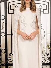 voordelige WIT-Sheath Avondjurk Elegante Jurk Bruiloft Gast Bruiloft Partij Vloerlengte Mouwloos Sieraad Hals Capes Rek Chiffon met Kristallen