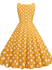 preiswerte Kleider-Retro Vintage 1950er Rockabilly Knielang Swing-Kleid Ausgestelltes Kleid Ärmellos Tupfen Kostüm Damen Karneval Maskerade Party / Abend Alltagskleidung Lässig Erwachsene Kleid Frühling &amp; Sommer