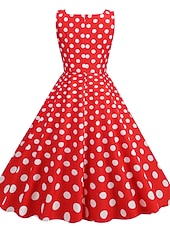 preiswerte Kleider-Retro Vintage 1950er Rockabilly Knielang Swing-Kleid Ausgestelltes Kleid Ärmellos Tupfen Kostüm Damen Karneval Maskerade Party / Abend Alltagskleidung Lässig Erwachsene Kleid Frühling &amp; Sommer