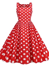 preiswerte Kleider-Retro Vintage 1950er Rockabilly Knielang Swing-Kleid Ausgestelltes Kleid Ärmellos Tupfen Kostüm Damen Karneval Maskerade Party / Abend Alltagskleidung Lässig Erwachsene Kleid Frühling &amp; Sommer