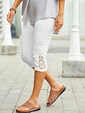 baratos Leggings lisas-Mulheres Leggings Moda Comprimento da panturrilha Tecido Renda Compressão abdominal Butt Lift Conforto Com Stretch Casual Final de semana Branco Delgado