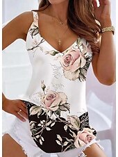 abordables Boutique Graphique Débardeurs &amp; Camis-Débardeur sans manches basique à imprimé floral pour femmes tunique col en V haut décontracté vacances noir blanc jaune bleu
