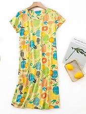 billige Nattkjoler og nattøy for damer-kvinners pyjamas nattkjole nattskjortekjole dyr frukt uformell komfort søt hjemmegate daglig polyester pustende rund hals kortermet sommer vår hjemmeantrekk