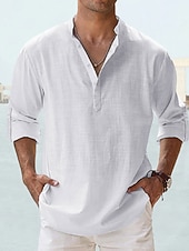 economico Camicie di lino-Per uomo Camicia camicia di lino Camicia estiva Camicia da spiaggia Liscio Hawaiano Per eventi Bianco Rosa Blu Verde Manica lunga Colletto alla coreana Primavera estate Abbigliamento Di base