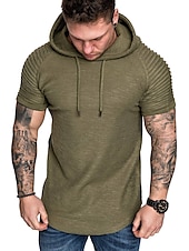abordables Camisetas casuales de hombre-Hombre Camiseta Camiseta superior Mangas cortas Con Capucha Verano Plano delgado plisado Moda Deportes Básico Vacaciones Calle Noche Negro Blanco Azul Marino Camiseta superior para hombre
