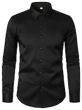 cheap Men&#039;s Button Down Shirts-Men&#039;s Shirt Dress Shirt Button Down Shirt Plain Wedding Office &amp; Career Black Long Sleeve Turndown Spring &amp;  Fall Clothing Apparel Basic