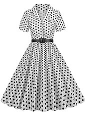 levne Šaty-Retro 50. léta Rockabilly Ke kolenům Houpací šaty Flare šaty Košilové šaty S páskem Puntíky Maškarní kostým Dámské Karneval Plesová maškaráda Dovolená Večírek Na den Dospělé Šaty Jaro léto