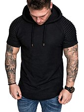 abordables Camisetas casuales de hombre-Hombre Camiseta Camiseta superior Mangas cortas Con Capucha Verano Plano delgado plisado Moda Deportes Básico Vacaciones Calle Noche Negro Blanco Azul Marino Camiseta superior para hombre