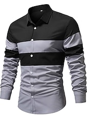 economico camicia da uomo con bottoni-Per uomo Camicia Camicia estiva Camicia con bottoni Maglietta informale Nero Vino Rosso Blu Marrone Manica lunga Color Block Bavero Strada Da mare Di base Abbigliamento Di tendenza Comodo