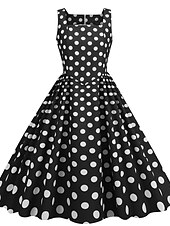 preiswerte Kleider-Retro Vintage 1950er Rockabilly Knielang Swing-Kleid Ausgestelltes Kleid Ärmellos Tupfen Kostüm Damen Karneval Maskerade Party / Abend Alltagskleidung Lässig Erwachsene Kleid Frühling &amp; Sommer