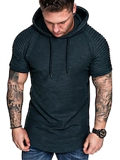 abordables Camisetas casuales de hombre-Hombre Camiseta Camiseta superior Mangas cortas Con Capucha Verano Plano delgado plisado Moda Deportes Básico Vacaciones Calle Noche Negro Blanco Azul Marino Camiseta superior para hombre