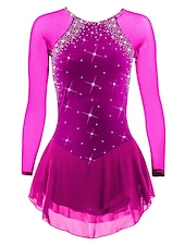 voordelige Schaatsjurken-Kunstschaatsjurk Dames Voor meisjes Schaatsen Jurken Paars Zwart Wit Open achterkant Netstof Spandex Hoge Elasticiteit Opleiding Wedstrijd Kunstschaatskleding Klassiek Kristal / Bergkristal Lange mouw