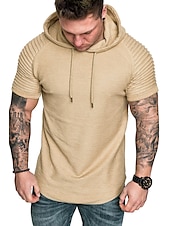 abordables Camisetas casuales de hombre-Hombre Camiseta Camiseta superior Mangas cortas Con Capucha Verano Plano delgado plisado Moda Deportes Básico Vacaciones Calle Noche Negro Blanco Azul Marino Camiseta superior para hombre