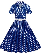 levne Šaty-Retro 50. léta Rockabilly Ke kolenům Houpací šaty Flare šaty Košilové šaty S páskem Puntíky Maškarní kostým Dámské Karneval Plesová maškaráda Dovolená Večírek Na den Dospělé Šaty Jaro léto