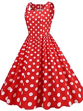preiswerte Kleider-Retro Vintage 1950er Rockabilly Knielang Swing-Kleid Ausgestelltes Kleid Ärmellos Tupfen Kostüm Damen Karneval Maskerade Party / Abend Alltagskleidung Lässig Erwachsene Kleid Frühling &amp; Sommer