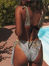 voordelige Bikinisets-Dames Badmode Bikini 2 Stuk Cheeky Badpak 2 Stuk Open Rug Print Vakantie Mode Gradiënt Kleur V Draad Mouwloos Badpakken