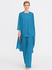 billiga Mammas byxdräkter-Strand Bröllop Jumpsuit/Byxdräkt 3 Delar Mor Till Brud Bröllops Gäst Elegant Plus Size Inkluderat Bateau Hals Golvlängd Chiffon Ärmlös Jacka es med Enfärgade Färger