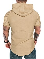 abordables Camisetas casuales de hombre-Hombre Camiseta Camiseta superior Mangas cortas Con Capucha Verano Plano delgado plisado Moda Deportes Básico Vacaciones Calle Noche Negro Blanco Azul Marino Camiseta superior para hombre