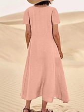 levne Šaty-Dámské Světlá růžová Nebeská modř Khaki Léto Maxi dlouhé šaty Maxi šaty Bavlněné lněné šaty Volnočasové šaty Jednobarevné Denní Volný Tričkový