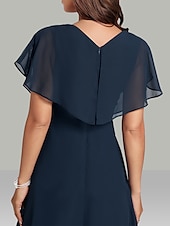 cheap Wedding Guest Dresses-A-Line Wedding Guest Dresses Elegant Dress Semi Formal Tea Length Short Sleeve V Neck Belt / Sash Chiffon with Beading