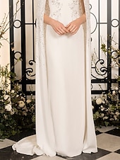 voordelige WIT-Sheath Avondjurk Elegante Jurk Bruiloft Gast Bruiloft Partij Vloerlengte Mouwloos Sieraad Hals Capes Rek Chiffon met Kristallen