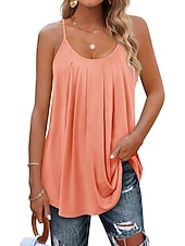 abordables Débardeurs et camisoles femme-Débardeur pour femmes uni vacances hawaïen décontracté sans manches col rond hauts réguliers décontractés plage noir blanc vert clair rose vin été printemps