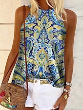 billige Tanks og camisole til kvinner-Kvinners camisole tank topp halter sommer topper paisley vintage etnisk grunnleggende ermeløs halter hals vanlig topper casual ferie print rød blå grønn
