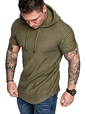 abordables Camisetas casuales de hombre-Hombre Camiseta Camiseta superior Mangas cortas Con Capucha Verano Plano delgado plisado Moda Deportes Básico Vacaciones Calle Noche Negro Blanco Azul Marino Camiseta superior para hombre