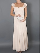 cheap With Jacket-Two Piece Mother of the Bride Dress Wedding Guest Elegant Party Square Neck Ankle Length Chiffon Lace 3/4 Length Sleeve with Pleats Solid Color 2025 free custom size