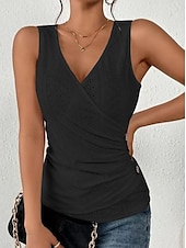 preiswerte Tank-Shirts &amp; kurze Jäckchen für Damen-Damen Camisole Tank Top Ösen-Top grundlegende Knöpfe ärmellos reguläre Tops V-Ausschnitt lässig Schwarz Weiß Pink Blau Lila