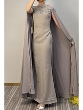 economico GRIGIO-Abito da Sera Sheath Abito Elegante Formale Lungo Maniche Corte Collo Illusion Ospite di Matrimonio Tessuto Elasticizzato con Inserti in Pizzo Applicazioni vestito da fare colpo 2025