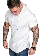 abordables Camisetas casuales de hombre-Hombre Camiseta Camiseta superior Mangas cortas Con Capucha Verano Plano delgado plisado Moda Deportes Básico Vacaciones Calle Noche Negro Blanco Azul Marino Camiseta superior para hombre