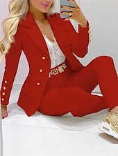 preiswerte Blazer &amp; Anzüge-Damen Anzüge B¨¹ro Arbeit Freizeitskleidung Frühling Herbst Standard Mantel Regular Fit warm Windundurchlässig Atmungsaktiv Stilvoll Moderne Moderner Stil Jacken Langarm Feste Farbe Mit Taschen