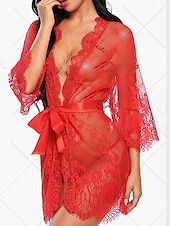 billige Sexy undertøy-kvinners pyjamas nattkjole nattskjortekjole ren farge enkel tilfeldig myk hjem daglig seng polyester pustende v wire langermet sommer vår hjemmeantrekk