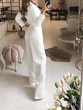 levne prázdninový overal-Dámské Běžný Kombinéza Elegantní Pevná barva Dlouhý rukáv Do V Kapsy Vysoký pas Kancelář Práce Běžný Černá Bílá Fialová Léto
