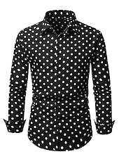 cheap Men&#039;s Button Up Shirts-Men&#039;s Shirt Button Up Shirt Casual Shirt Summer Shirt Black White Pink Blue Long Sleeve Polka Dot Lapel Daily Vacation Clothing Apparel Fashion Casual Comfortable