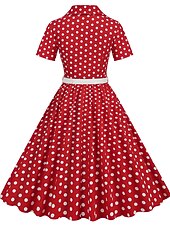 levne Šaty-Retro 50. léta Rockabilly Ke kolenům Houpací šaty Flare šaty Košilové šaty S páskem Puntíky Maškarní kostým Dámské Karneval Plesová maškaráda Dovolená Večírek Na den Dospělé Šaty Jaro léto