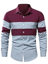 economico camicia da uomo con bottoni-Per uomo Camicia Camicia estiva Camicia con bottoni Maglietta informale Nero Vino Rosso Blu Marrone Manica lunga Color Block Bavero Strada Da mare Di base Abbigliamento Di tendenza Comodo