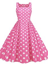 preiswerte Kleider-Retro Vintage 1950er Rockabilly Knielang Swing-Kleid Ausgestelltes Kleid Ärmellos Tupfen Kostüm Damen Karneval Maskerade Party / Abend Alltagskleidung Lässig Erwachsene Kleid Frühling &amp; Sommer