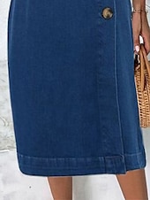 billiga Denimklänningar-Dam Denimklänningar Arbetsklänning Bodycon Midiklänning Denim Mode Modern Utomhus Kontor Dagligen V-hals Knapp Ärmlös Sommar Vår 2023 Lös passning Svart Blå Slät S M L XL 2XL